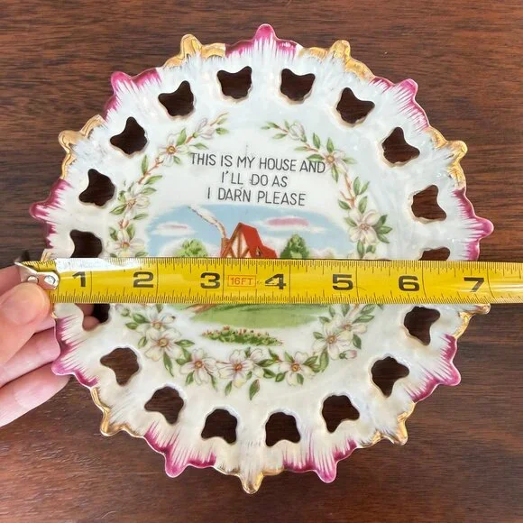 Adorable Cottagecore Porcelain Plate 'This Is My House I'll Do As I Darn Please" - Picture 4 of 4